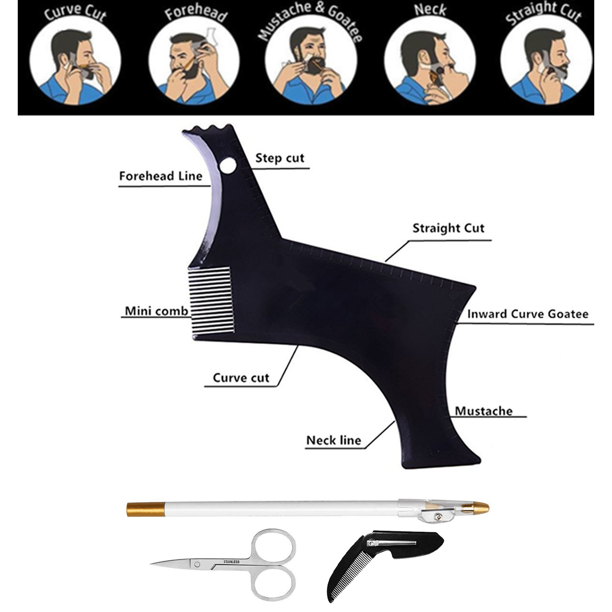 4Pcs Set Beard Shaping Kit Mul - Beard Trimmer 评论和价格